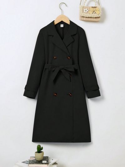 SHEIN Tween Girl Double Breasted Belted Trench Coat