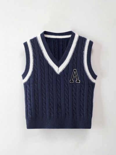 Baby Boy's Gentleman Style Knit Sweater Vest With Letter Embroidery