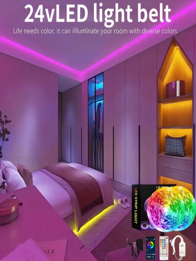 Bedroom Led Strip Lights, 10-30m Music Sync Color Changing Strip Lights With Remote And App Control, Rgb Led Strip For Room Home Party Decoration, 24v