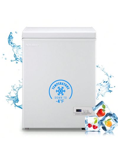 DEMULLER Deep Freezer Chest 3.2 Cubic Feet Freezers with Temperature Display Panel Mini Freezer with Removable Basket Suitable for Apartment Garage Dorm BLACK