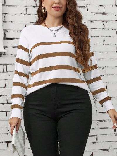 SHEIN LUNE Plus Size Striped Raglan Sleeve Sweater