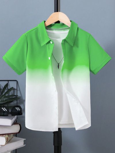 SHEIN Kids SUNSHNE Tween Boys' Gradient Short Sleeve Shirt
