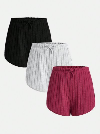 Teenage Girls' Solid Color Ribbed Knit Shorts