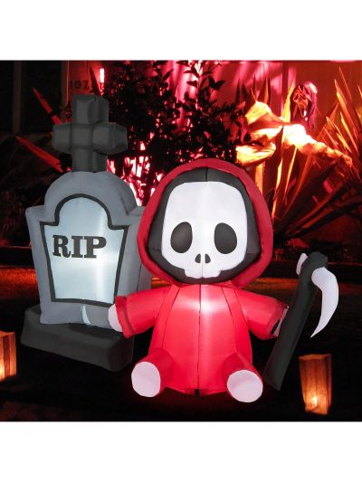 Gymax 5FT Halloween Inflatable Tombstone & Reaper Combo w/ LED & Waterproof Blower