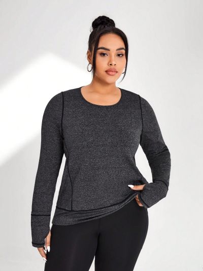 Yoga Futuristic Plus Size Women's Sports Long-Sleeved Line Functional Pocket T-Shirt