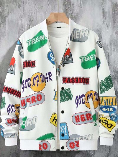 Manfinity Men's Letter Print Button-down Jacket