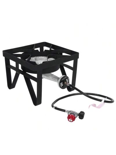 Home Gas Cooktop Furnace with Square/Round Style, Gas Burner Stove, Protable Outdoor Gas Furnace 20W BTU Head Diameter 26cm with Detachable 1.2m Leather Pipe & 0-20psi High Pressure Valve for Cooking Outside, Camping