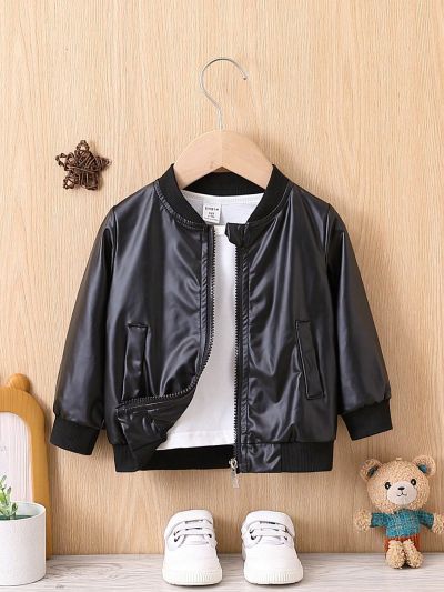 Baby Boy's Pu Leather Baseball Jacket