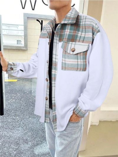 Manfinity EMRG Men's Plaid Flip Pocket Shirt Jacket