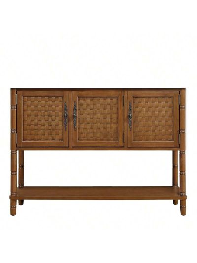 Entryway Table with Artificial Stone Look Tabletop, 47'' Farmhouse & Modern Console Table with Storage, Rustic Sofa Table with Open Shelf for Entry Way, Hallway, Living Room, Oak