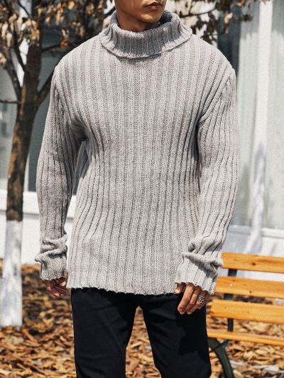 Men Plus Turtleneck Ribbed Knit Sweater