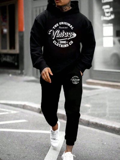 Men'S Hoodie And Sweatpants Set With Letter Print