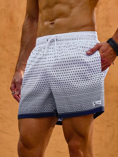 Men's Letter Printed Drawstring Waist Beach Shorts