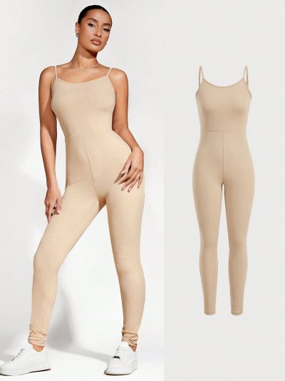 SHEIN BASICS Women's Solid Color Unitard Jumpsuit
