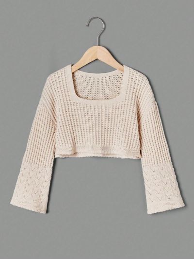 Teenage Girls' Casual Loose Fit Flare Sleeve Sweatershirt