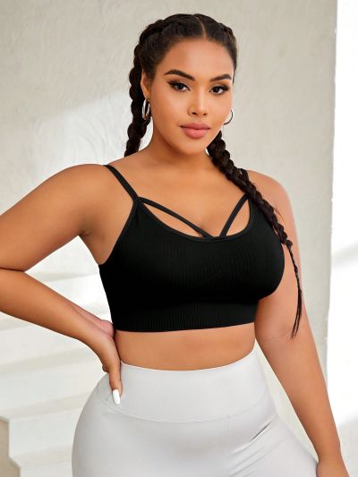 Yoga Basic Plus Size Women'S Sports Bra With Cross Straps