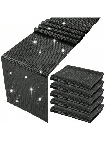 5 Pack 12 x 108 Inch Disco Table Runner Glitter Sequin Mirror Foil Table Runner for 70s 80s Disco Theme Party Birthday Wedding Event Table Decorations