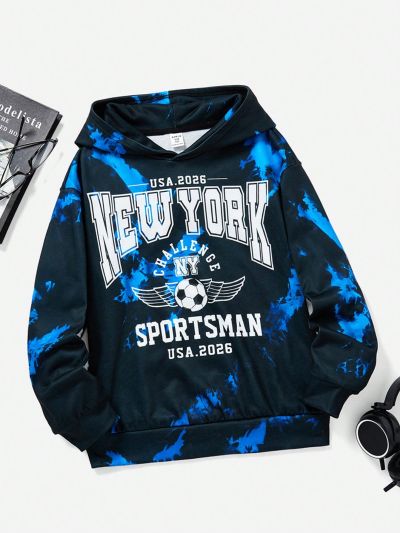 SHEIN Tween Boy Tie Dye Letter Graphic Hoodie