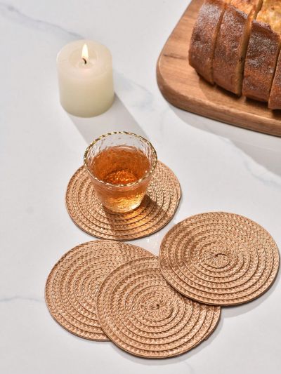 4pcs Round Hand Woven Mini Coaster, PP Portable Durable Cup Mat For Dining Table