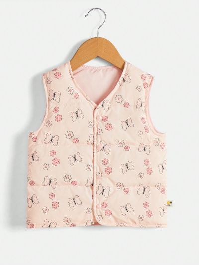 Infant Girls' Cute Butterfly & Flower Pattern Printed Padded Jacket, Autumn/winter