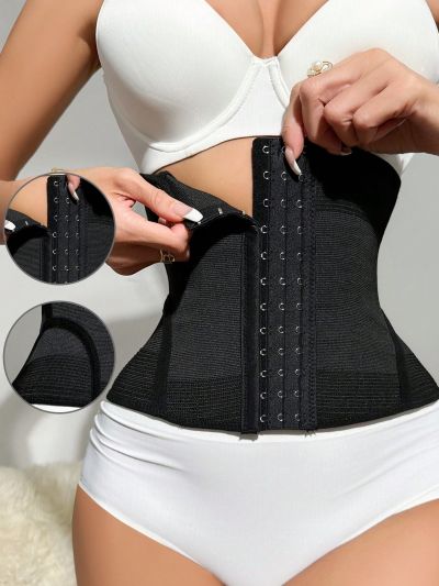 1pc Solid Color Hook-eye Closure Waist Trainer Belt