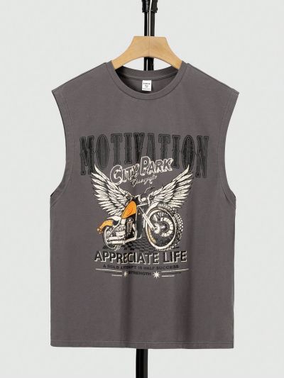 SHEIN Teen Boys' Casual Letter Print Round Neck Sleeveless Knit Sweater Vest