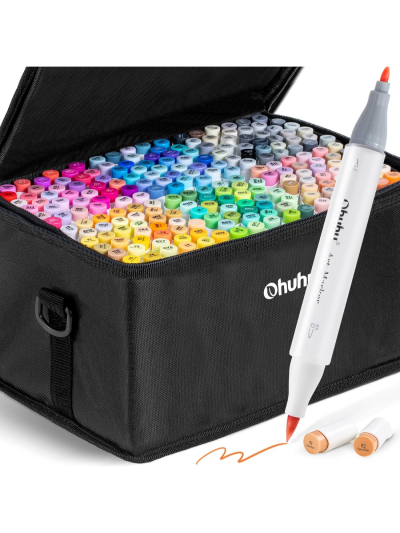 Ohuhu Alcohol-based Brush Markers -Double Tipped Art Marker Set for Artists Adults Coloring Sketch Illustration - Brush & Fine Dual Tips - 216 Colors - Honolulu B of Ohuhu Markers
