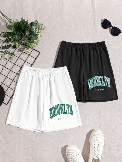 SHEIN Kids HYPEME 2pcs/Set Tween Boy Elastic Waist Letter Printed Shorts