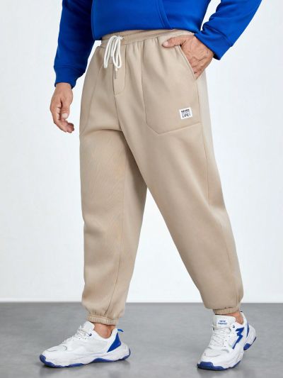 SHEIN Extended Sizes Men Plus Letter Patched Detail Drawstring Waist Sweatpants