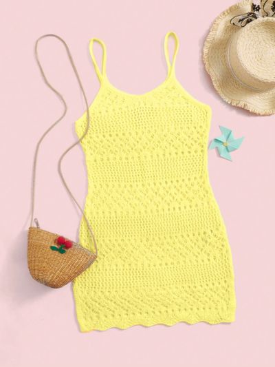 SHEIN Teen Girl Hollow Out Scallop Trim Cami Cover Up Dress