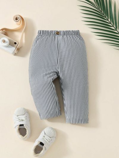 Baby Boy Spring Summer Daily Casual Loose Black & White Striped Long Pants