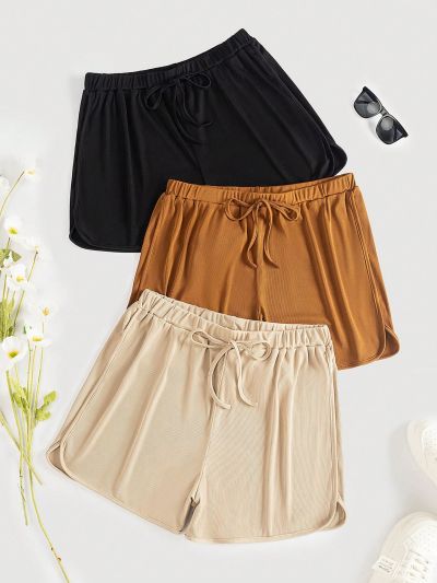 3pcs/set Belted Solid Color Shorts