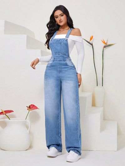 SHEIN Privé Women's Denim Overalls Jumpsuit