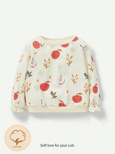 Cozy Cub Infant Girls' Fruit & Flower Pattern Round Neck Raglan Sleeve Pullover