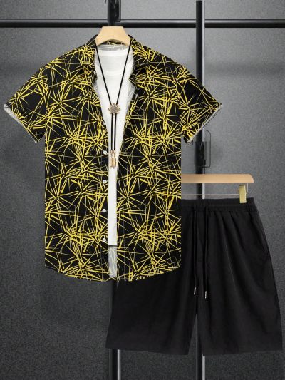 Men'S Full Print Short Sleeve Shirt And Shorts Set