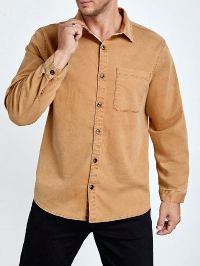 SHEIN Extended Sizes Men Plus Pocket Patched Button Up Corduroy Shirt