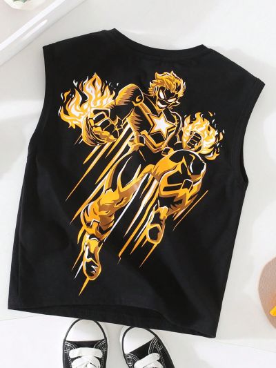 SHEIN Boys' Casual And Comfortable Cartoon Print Vest