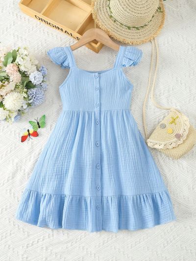 SHEIN Kids Nujoom Little Girl's Solid Color Elegant Ruffle Dress