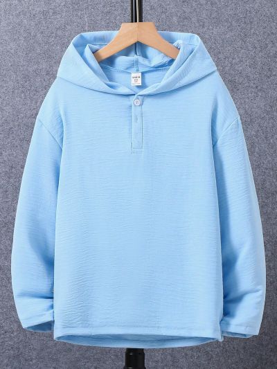 SHEIN Boys' Drop Shoulder Long Sleeve Hooded Shirt