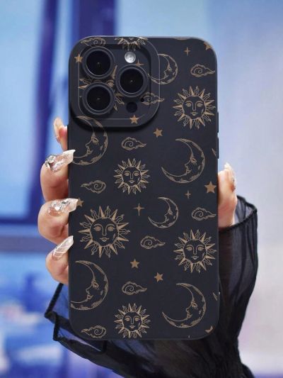 Ariqdhaksinargha Sun Moon Apple Anti-fall Creative Shadow Black Phone Case
