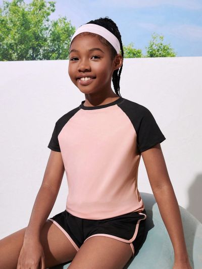 Tween Girls' Pink Sporty Yoga Stretchy T-Shirt, Comfortable, Breathable, Moisture-Wicking, Perfect For Running, Jogging, And Training