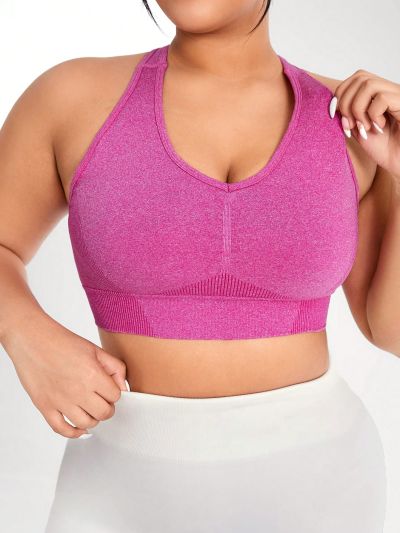 SHEIN Outdoor Mountain Plus Size Women's Seamless Sports Bra With Back Beauty Design
