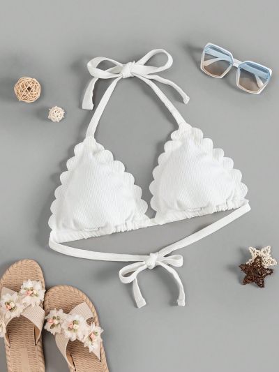 SHEIN Swim Basics Plus Size Shell Edge Halter Neck Bikini Top