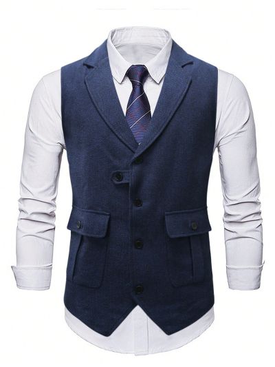 Men's Navy Blue Suit Vest With Pockets