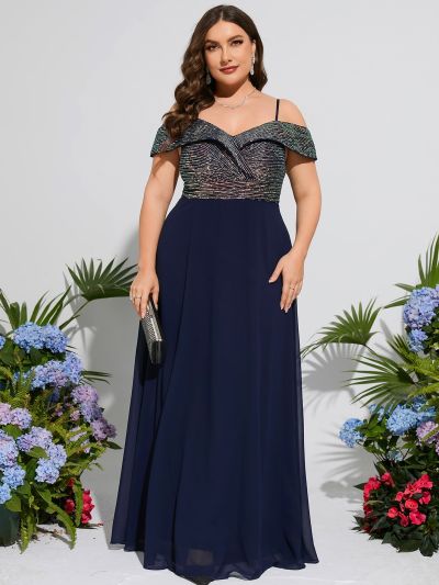 Plus Cold Shoulder Sequin Insert Chiffon Bridesmaid Dress
