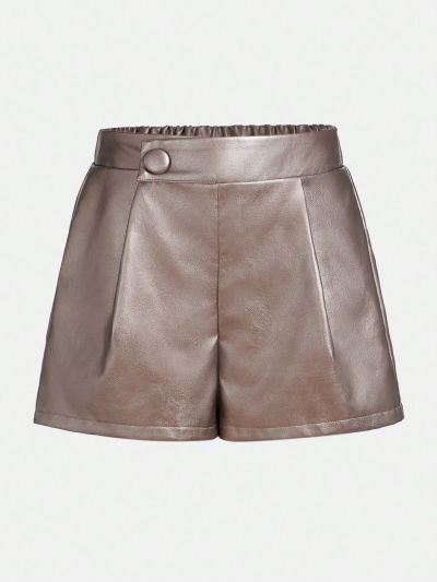 SHEIN Kids CHARMNG Tween Girls' Decorative Buckle Elastic Waistband Shorts