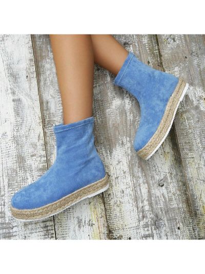 Women's Woven Rope Fashionable Boat Shoes With Anti-slip Sole, Slip-on Ankle Boots, Casual And High Top