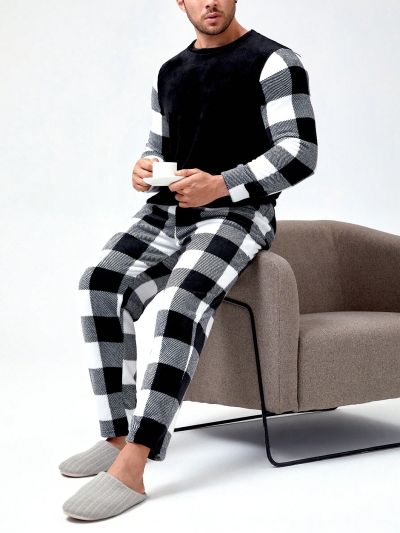 Men Buffalo Plaid Print PJ Set