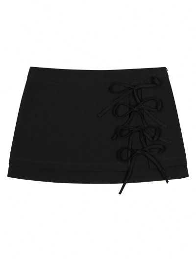 SHEIN EZwear Solid Color Bow-Knot Detail Midi Skirt