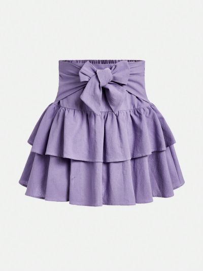 Teenage Girls' Solid Color Skirt With Ruffle And Decoration Details